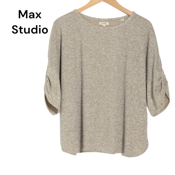 NWT Max Studio Ruched Sleeve Ribbed Top 1X - Picture 2 of 6